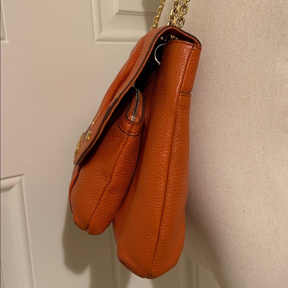 MCM Chain Orange Pebbled Leather Shoulder Crosdbody Bag - Picture 6 of 15